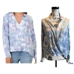 YFB Young Fabulous & Broke Tie Dye Surplice SOHO Top Blouse blue size small NWT